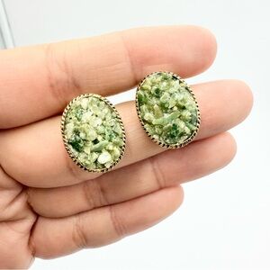 Vintage Genuine Jade Chip Clip On Earrings